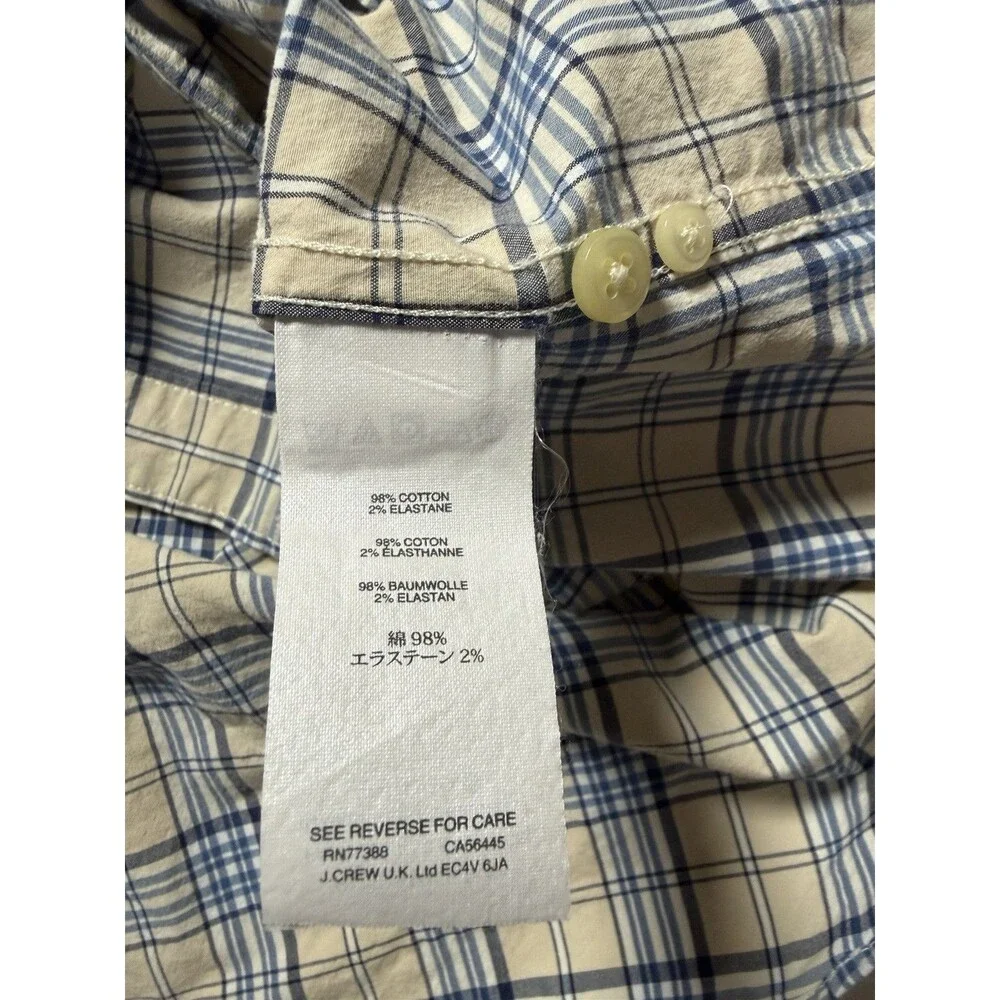 J.CREW Shirt Men’s Long Sleeve Beige Plaid Button Down Cotton Shirt Size Large